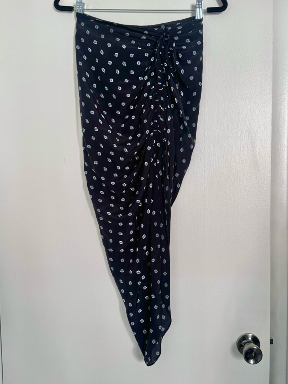 Veronica Beard Silk Asymmetrical Midi Skirt Side Slit Size 0 Navy White